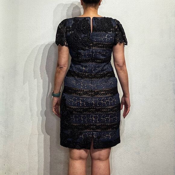 Jovani Blue Striped Lace Mini Sheath Dress Sz 12 - Picture 12 of 14